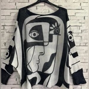 LOOWIE Black Picasso 
Printed Sparkly Sweater